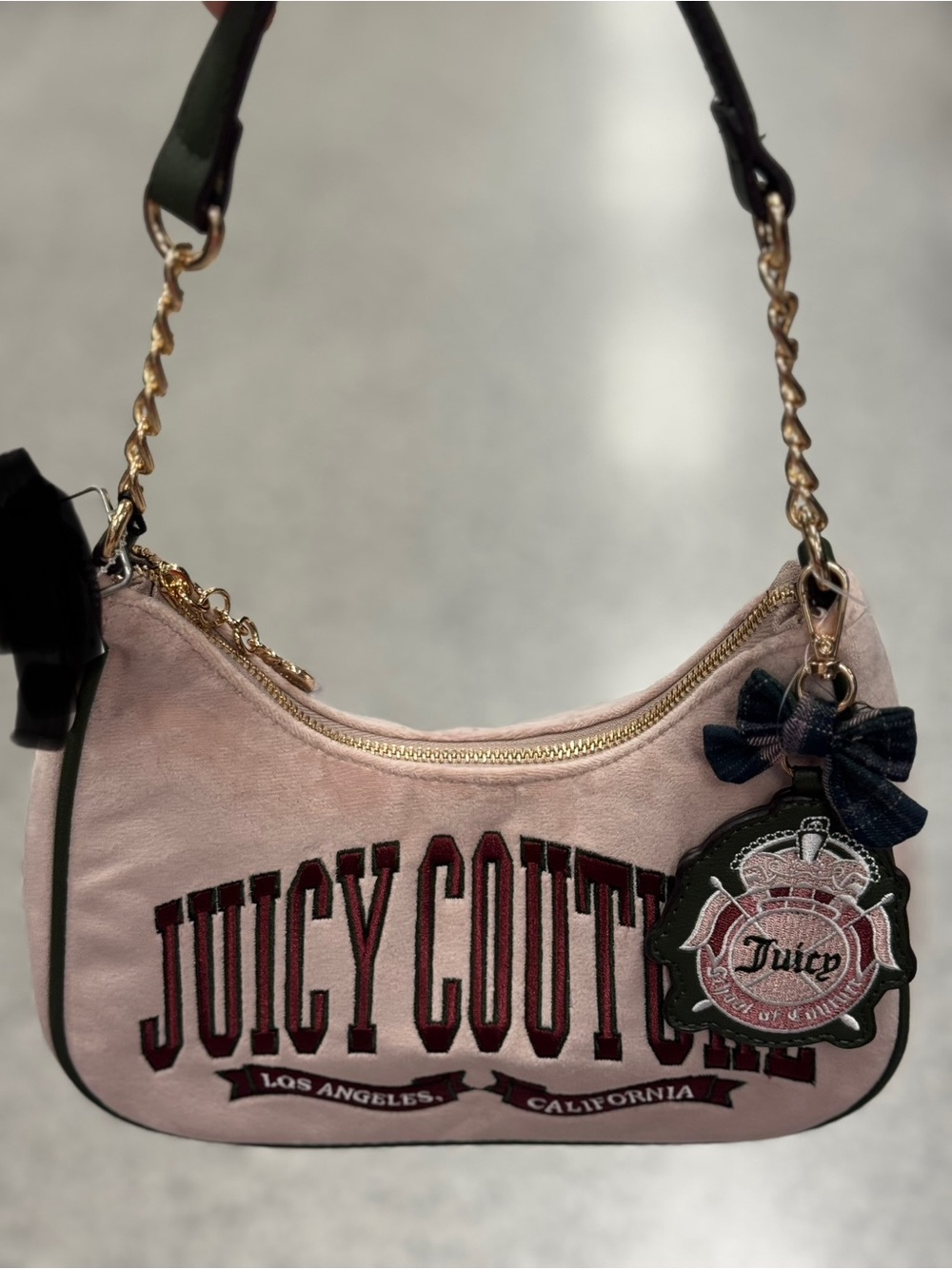 Juicy Couture Crest Velour Shoulder Bag Pink & Black NWT